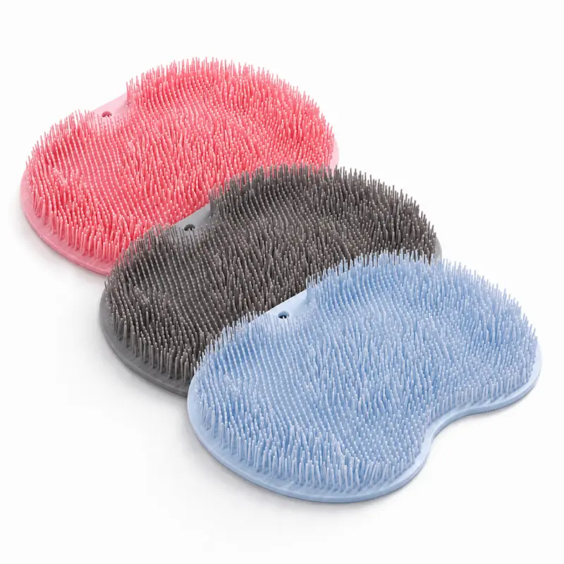 3 Pcs Hanging Wall-Mounted Silicone Shower Exfoliating Scrub Mats with Powerful Suction Cups & Brush Bristles - Bathroom Accessories for Callus Relief, Deep Cleansing of Backs & Ft, Bristle Bristles