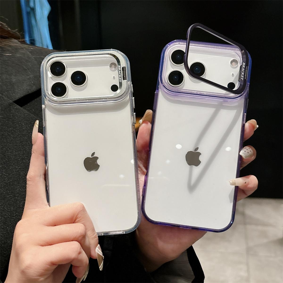 Transparent Hard Shell Phone Case for IPhone 17 Air 16 15 Plus 14 13 12 Pro Max Metal Holder Shockproof Protective Cover