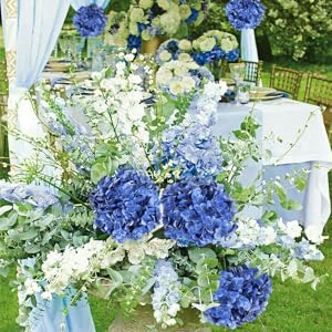 4PCS Real Blue Hydrangea Artificial Flowers 21'' Large Latex Fake Hydrangea Flowers Faux Hydrangea with Stem for Wedding Home Table Centerpieces Indoor Baby Shower Decorations (Blue)
