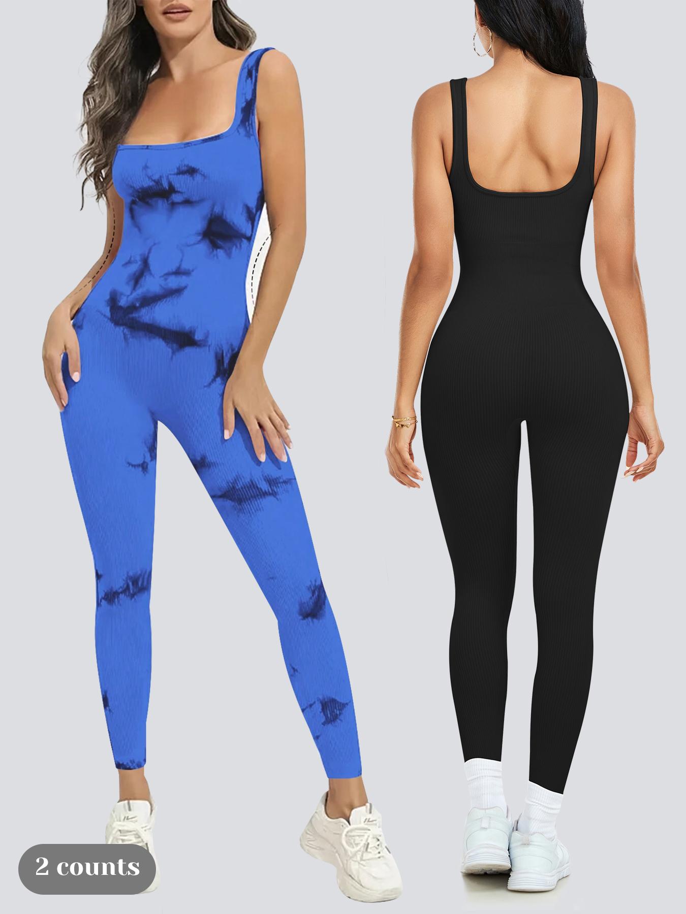 Women's Solid Square Neck Shapewear Jumpsuit, Casual Comfy Tummy Control Seamless Ribbed Jumpsuit for Daily Wear, Ladies Shapewear for All Seasons, Sporty Comfy Jumpsuit