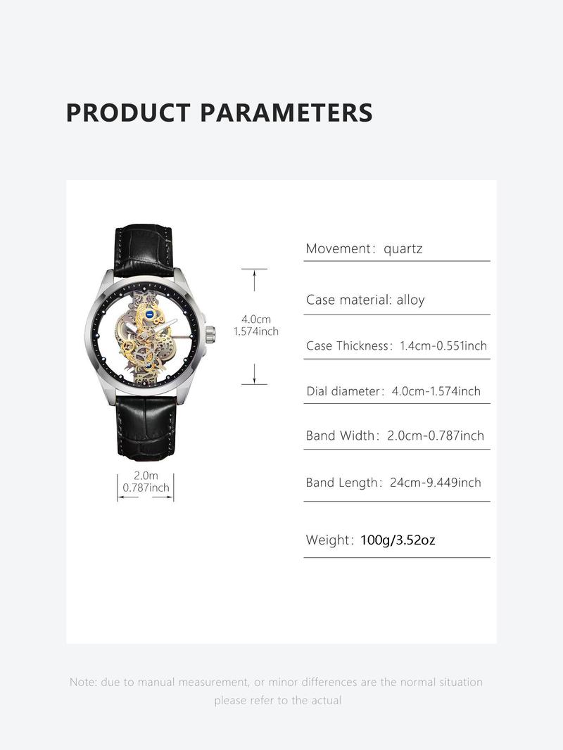 Men's Casual Sportive Glow in the Dark Analog Watch with Round Dial, Elegant Trendy Wristwatch for Business & Daily Use As Gift with Box for Men, Skeleton Watches, National Day Offers