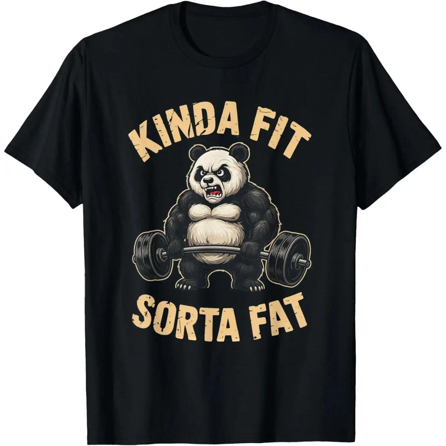 Men's 100% Cotton Short-Sleeve Tshirt - Menswear, Round Neck, Soft Classic Casual Fabric, Printed Street-Style Funny Gym Panda Weightlifting Design for Regular to Full Figures