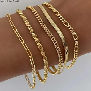 2026 Women's Greenish Adjustable Spring Bracelets Set - Trendy Thin Dainty Stackable Cuban Link Paperclip Chain Jewelry Pack, Minimalist Fashion Accessories Gift for Her, Adjustable Bracelets