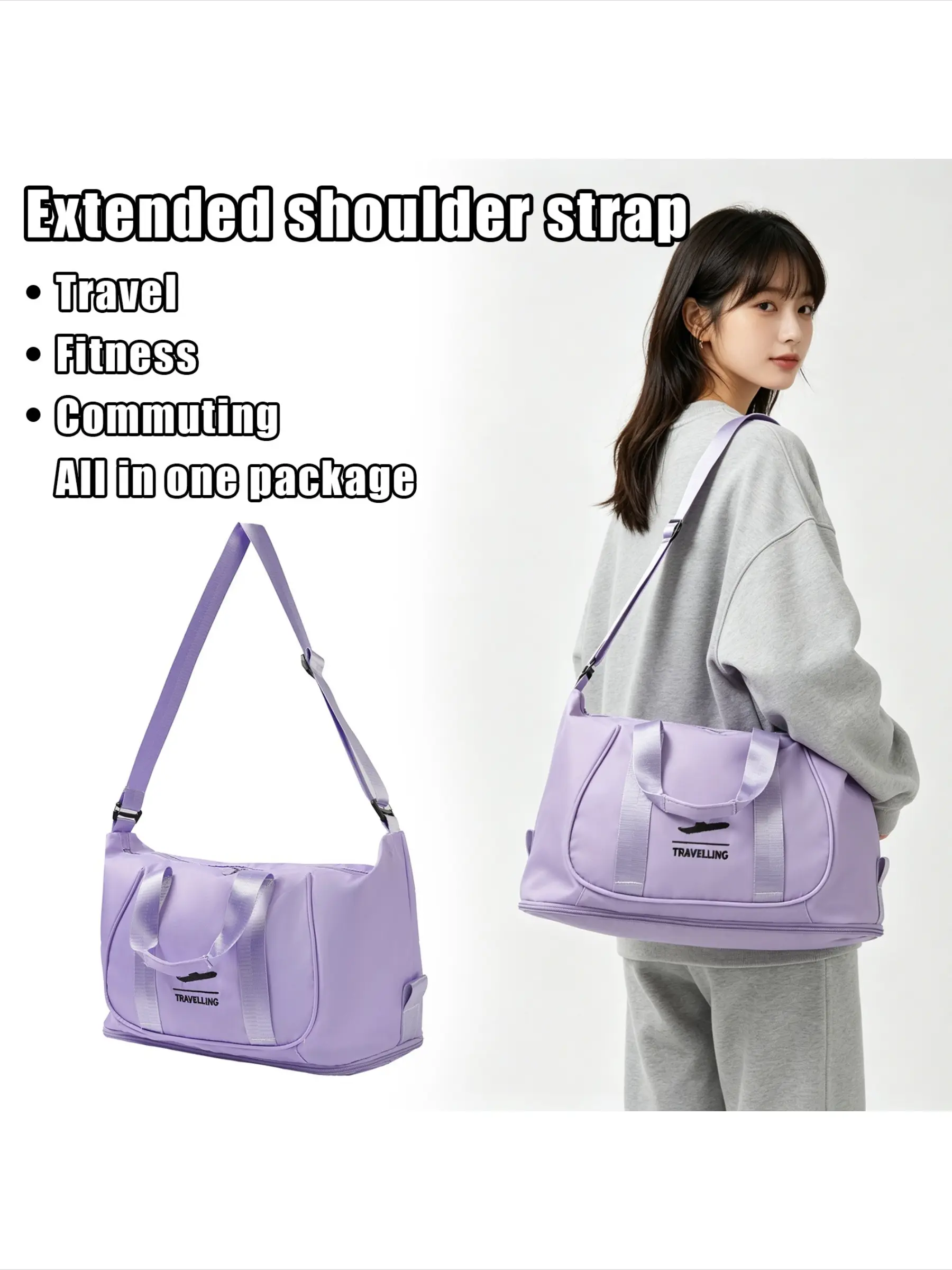 Double-layer expandable travel bag with separate wet and dry compartments, waterproof Oxford fabric, large-capacity Multifunctional luggage Bag, fits over a trolley case, dual-purpose bag for business trips, suitable for hand or cross-body carrying