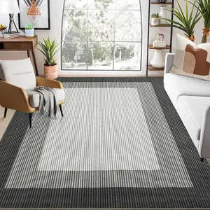 Modern Washable Bordered Area Rug - Non-Slip, Mark Resistant, Low Pile Carpet - Soft Durable-colored Color Floor Mat for Living Room, Bedroom, Dining Room, Farmhouse or Apartment
