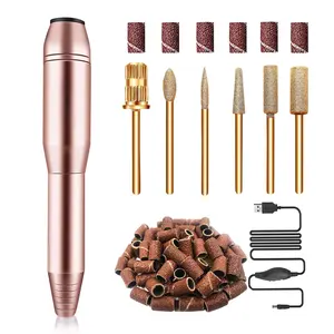 Electric Nail Drill Kit - Portable File for Acrylic Gel Nails, Professional Machine Efile Manicure Pedicure Tools With Gold Drill Bits for Home Salon Use