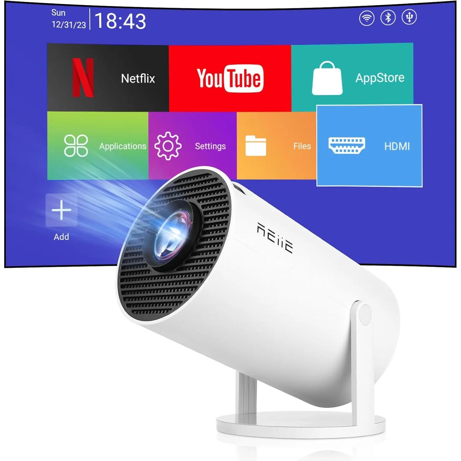 HY300 PRO+ LCD  Short Throw Projector for  Theater | Android 11,4K decoding,200 ANSI Lumens,WiFi6 BT5.0,low noise 28dB,50000h lamp life,100-inch projection