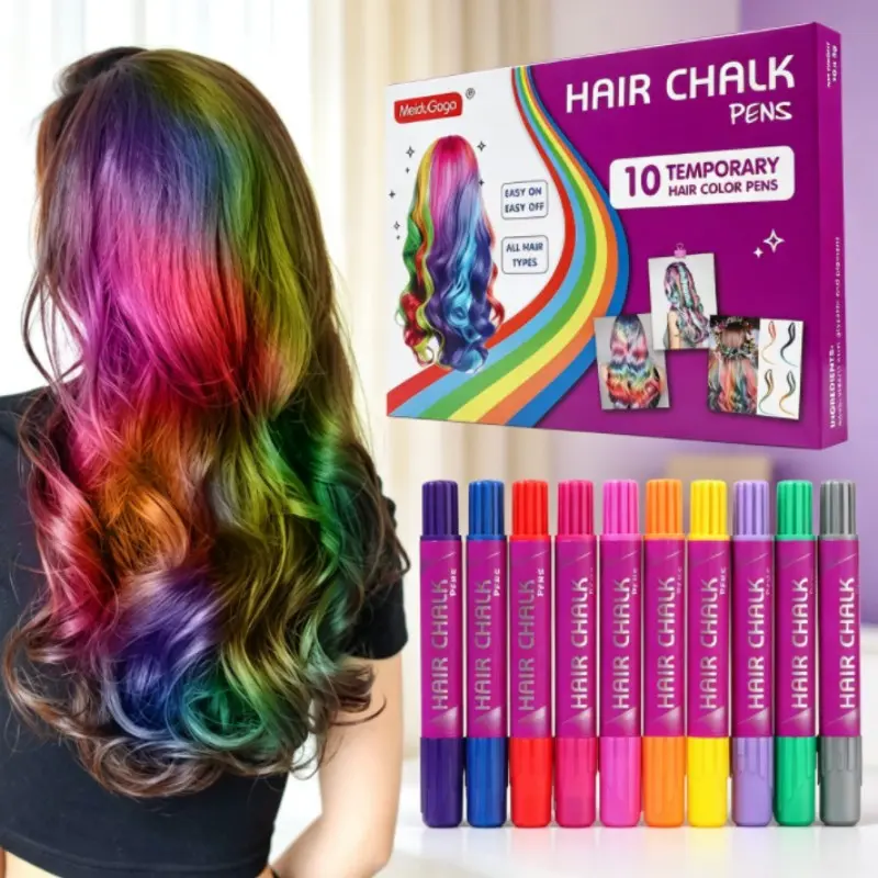 10 Color Quick-Dry DIY Hair Chalk Stick Highlights, Non-Toxic, Water-Washable, Easy to Remove, Perfect for Halloween, Birthday Parties, Festive Celebrations