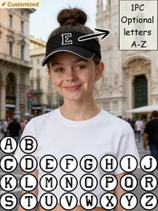 1PC Girls Boys White A-Z Letter Empty Top Sun Cap, Adjustable UV Protection Sports Visor, Breathable Golf Tennis Running Hat for Kids 8-12Y