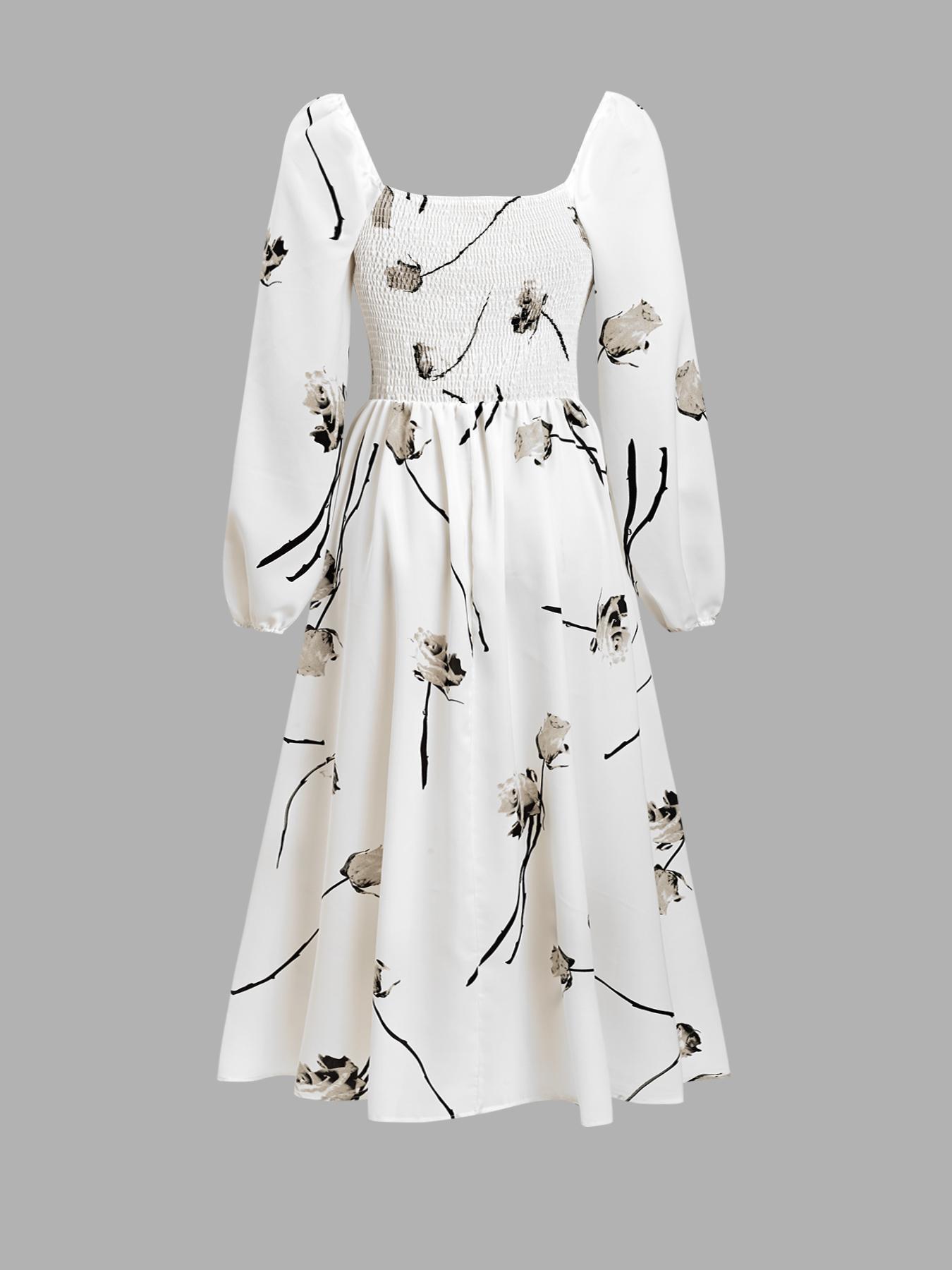 Women's Floral Print Dress, Elegant Fashion Casual Fitted A Line Dress for Daily Outdoor Wear, Women Dress for Spring Fall