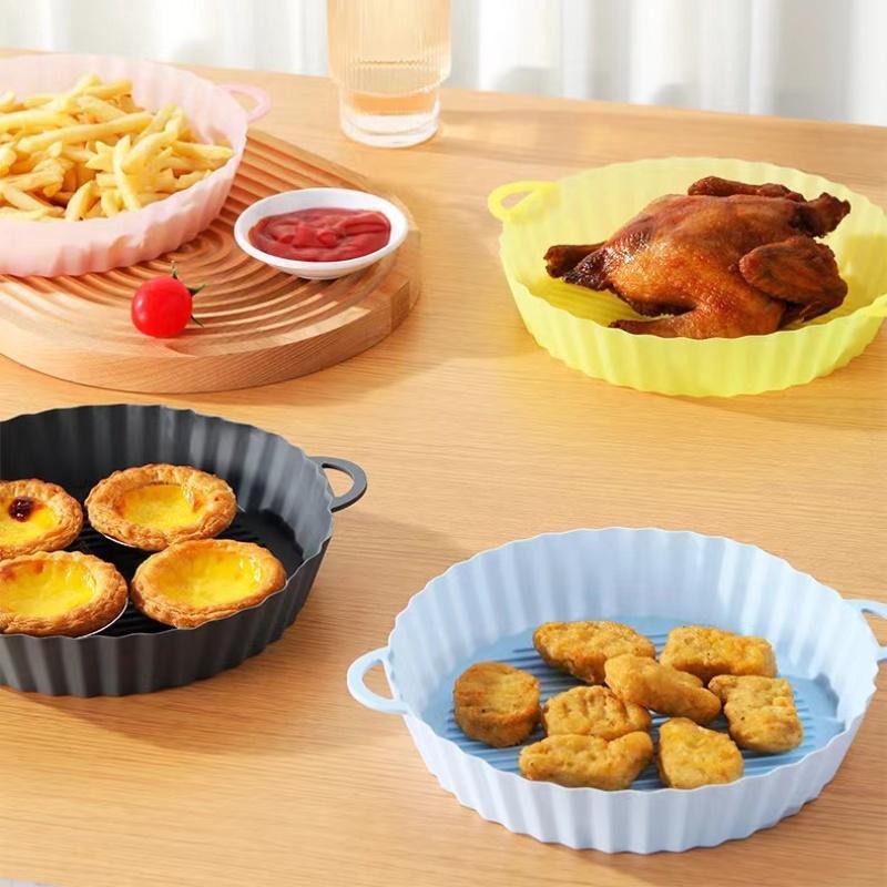 2 Pack Silicone Air Fryer Liners, Reusable Baking Tray and Silicone Bowl, Essential Kitchen Accessories for Frying and Baking