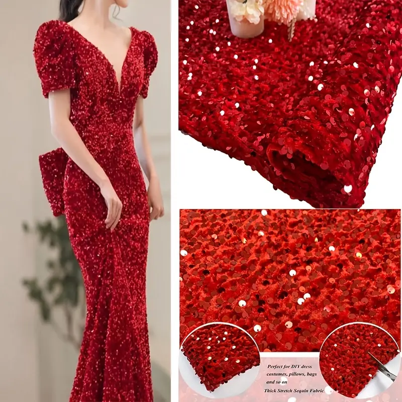 Red floral embroidered sheer tulle fabric, multicolor flower-leaf mesh cloth for wedding dresses, DIY sewing crafts, and party decorations