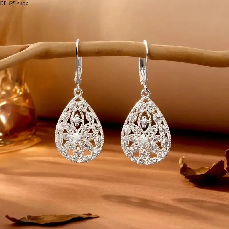 Sterling Silver Teardrop Earrings for Women, Cubic Zirconia Dangle Jewelry, Hypoallergenic Statement Earrings for Daily Wear and Special Occasions
