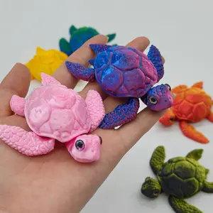 5 Pieces Mini Posable Sea Turtle Statue 3D Print Gradient Color Realistic Ocean Animal Decor For Living Room Office Mantle Display