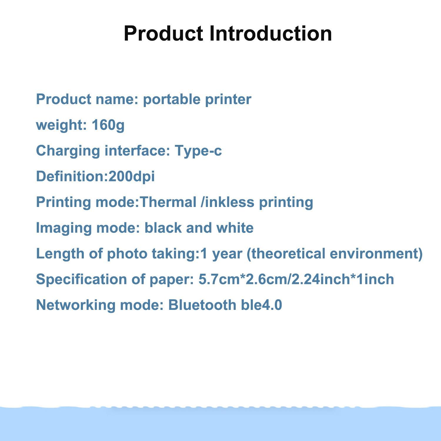 Mini Sticker Printer, 1 Set Portable Bluetooth-compatible Thermal Pocket Printer, USB Charging Printer for Study Notes & Gifts, Portable Thermal Printers