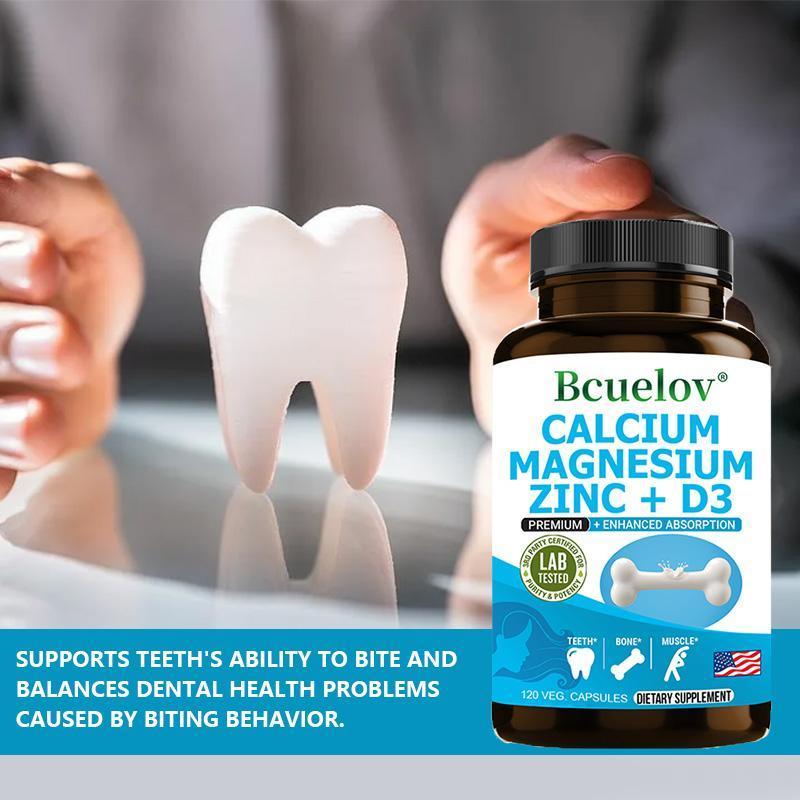 Bcuelov Calcium Magnesium Zinc + Vitamin D3 Health Supplement, Supports Bone and Teeth Health,Supports Immune System Health,120 Capsules