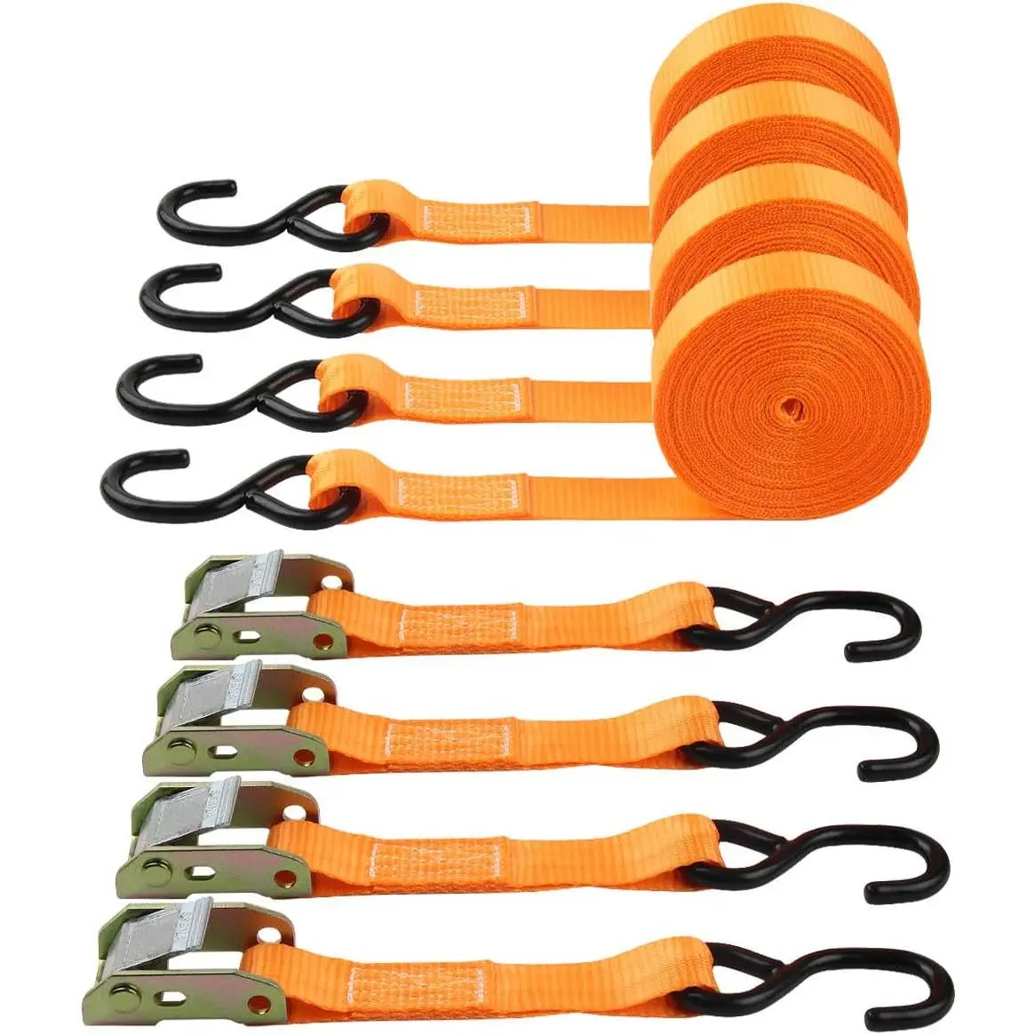 Tie-Down Cam Straps, JCHL Ratchet Strap 1" x20' Lashing Strap Cargo Strap Webbing Coated S-Cambuckle Buckles 1000lbs Capacity Securing Straps (Pack of 4)