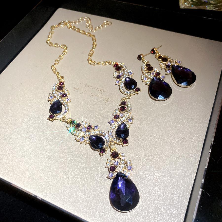 2 Pcs Inlaid Rhinestone Water Drop Necklace Earring Jewelry Sets for Women 2025 Hot Sale Personalized Wedding Bride Accessories