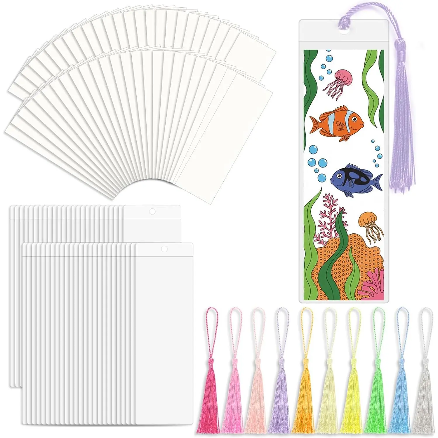 45-Set Bookmark Making Kit with Blank Bookmarks, Sleeves, Tassels