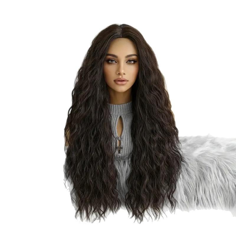 Cornrow African long curly wig, cornrow middle-part wig, curly black-brown wig, high-end appearance, realistic