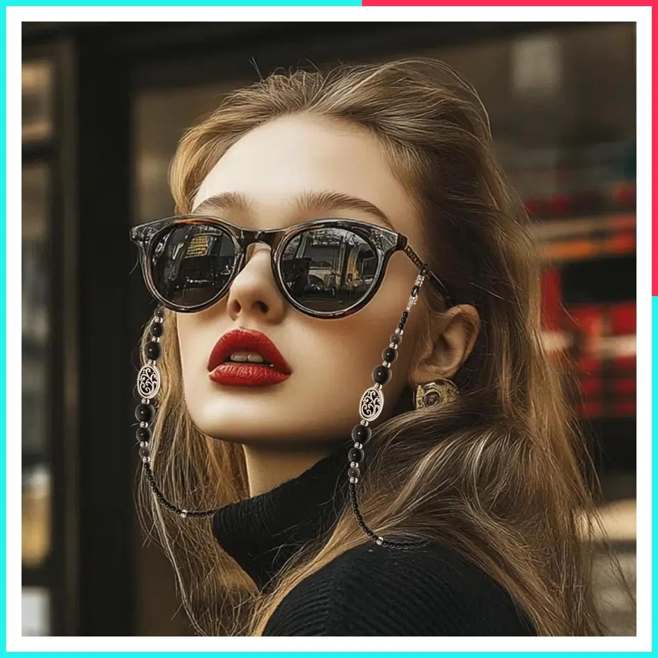 Natural Obsidian Stone Beaded Glasses Chain for Women, Boho Gothic Eyeglass Holder Necklace Lanyard for Reading Glasses, Sunglasses, Eyewear, Adults & Kids