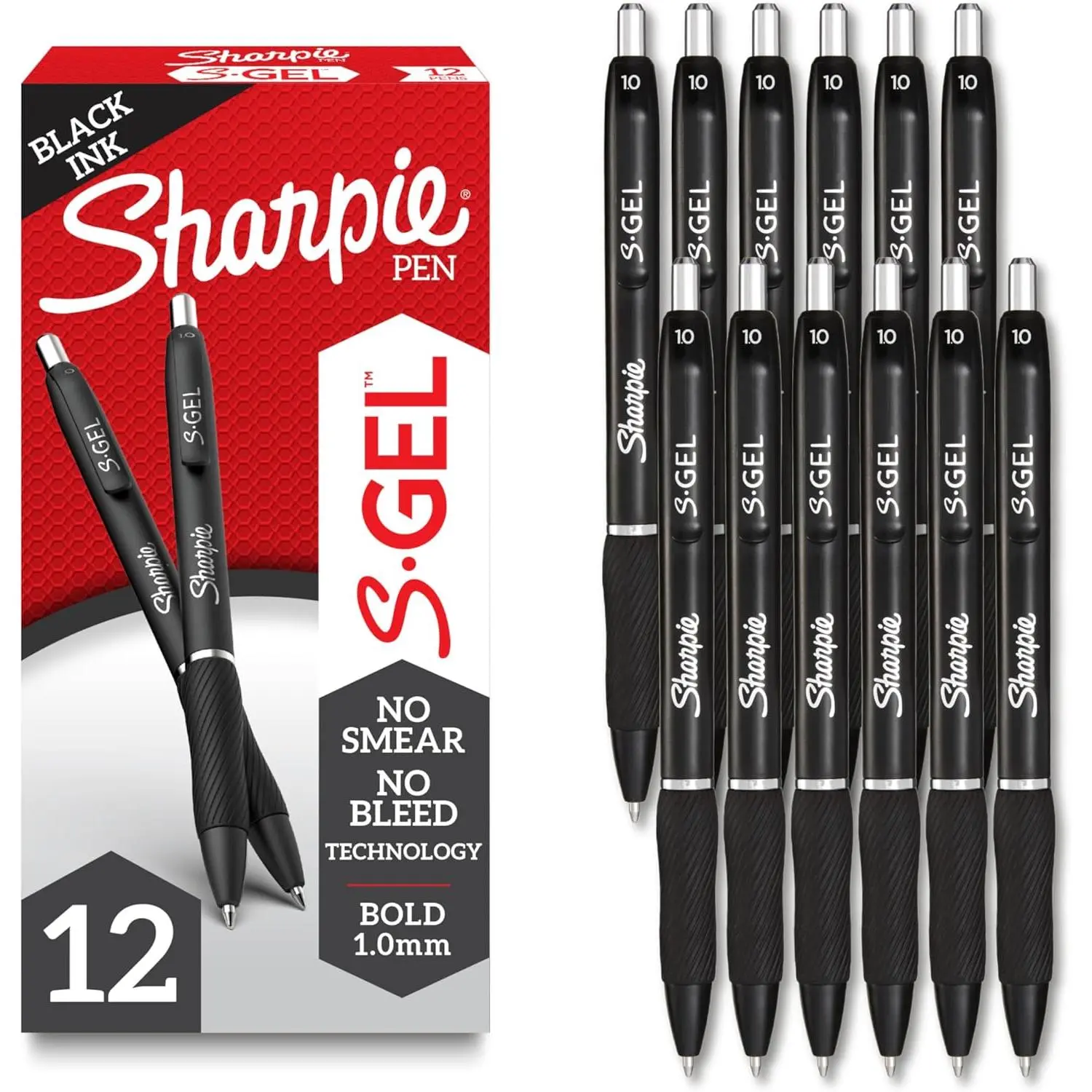 Sharpie S-Gel Pens, Bold Point (1.0mm), Black Gel Ink, 12 Count - Writing, Journaling, Note-Taking, College, Teacher Supplies, Office