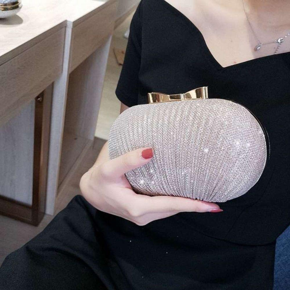 Wedding Bridal Clutch Handbag Women Evening Party Bag Chain Shoulder Bags Elegant Rhinestones Egg Shape Banquet Clutch Purse