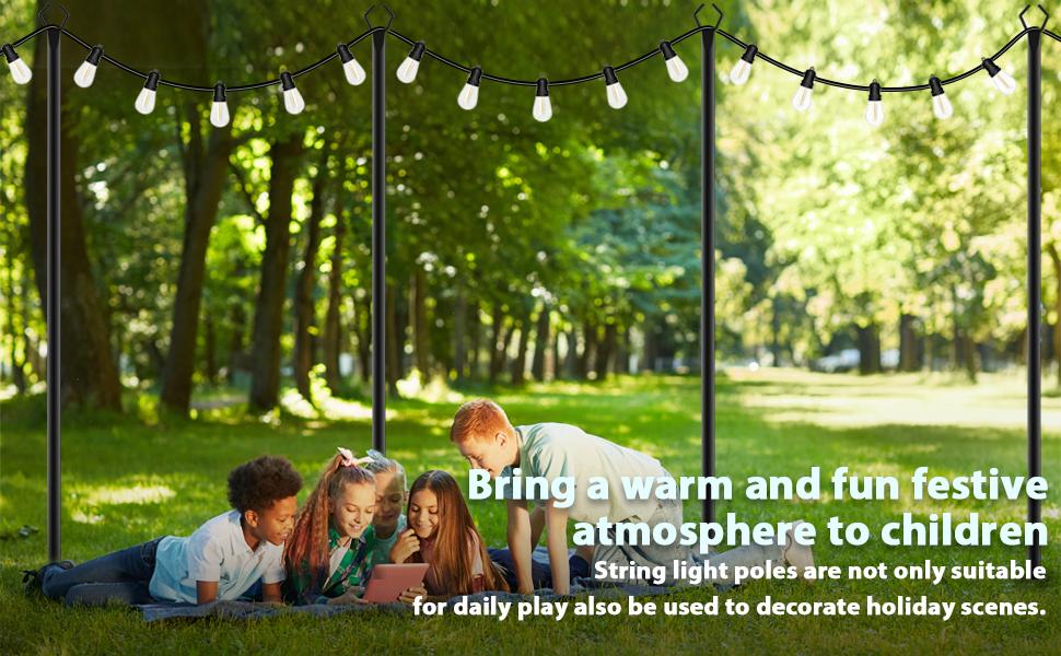 (2pack-10pack)8Ft String Light Poles 4 Pack,Light Poles for Outside Lights,Outdoor with Fence Brackets Hanging Lights,Metal Stand Deck Patio Backyard