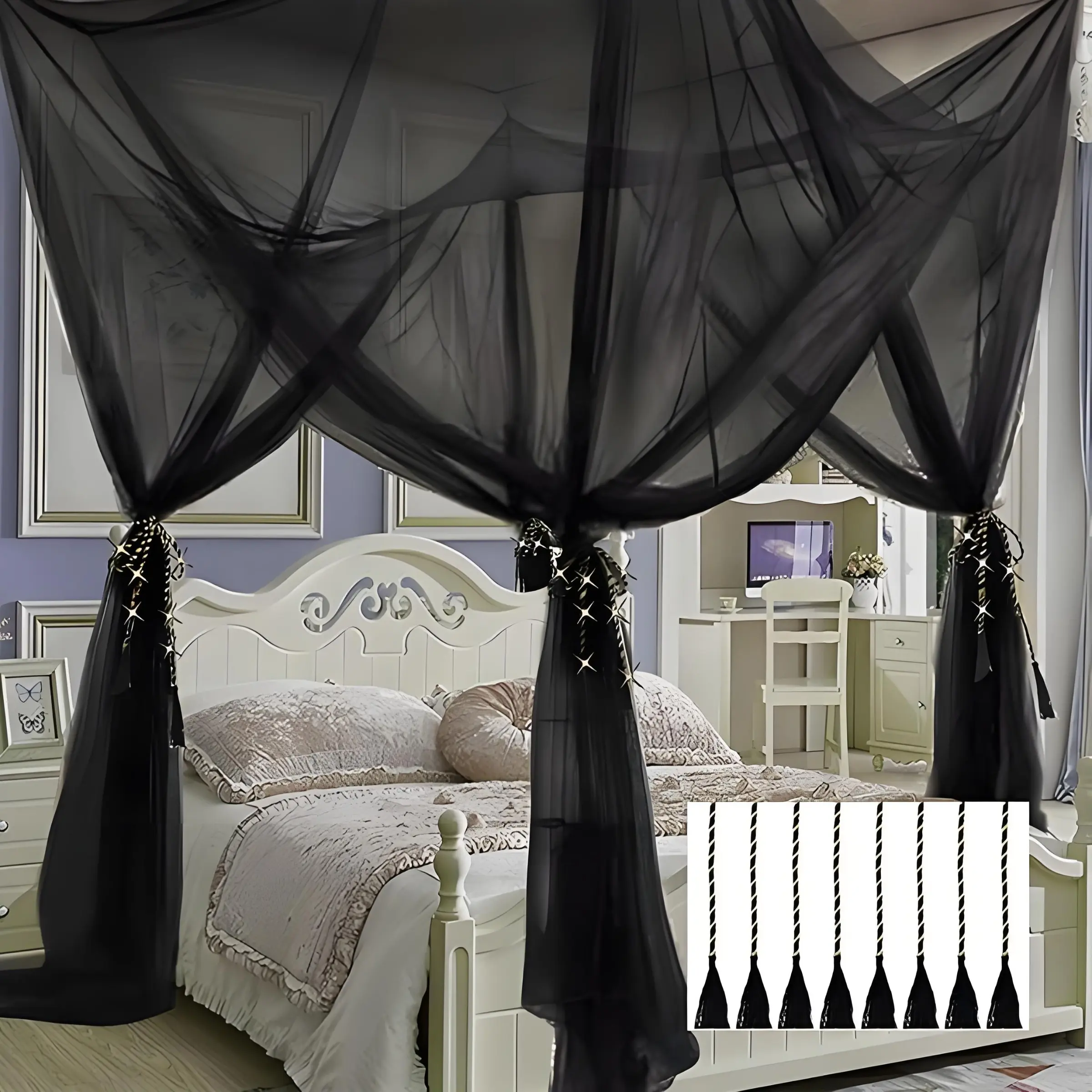 Elegant Mosquito Net Bed Cover, Bohemian Style Cotton Fringe, High Density Mosquito Proof Mesh, Breathable Polyester, Perfect Summer Gift for Women