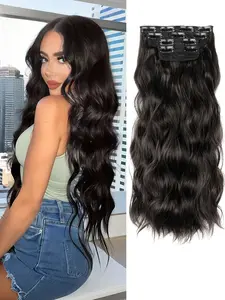 20 Inch Clip in Hair Extensions Natural Long Layered Soft Synthetic Fiber 4Pcs Wavy Hair Pieces for Women