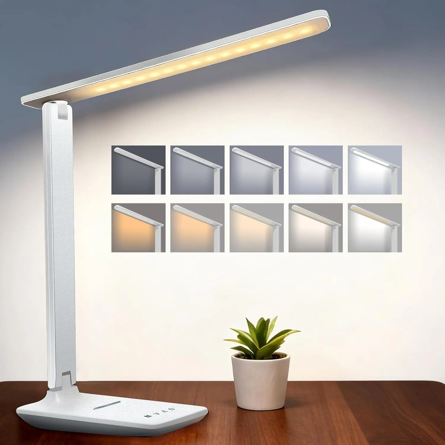 LED Portable Bright Rechargeable Desk Lamp - 4000mAh Dimmable Touch Battery-Operated Eye-Friendly Light with Charger, Adjustable Modern Cordless Table Lamp for Home Office Study, Nail Art Sewing Use (White)