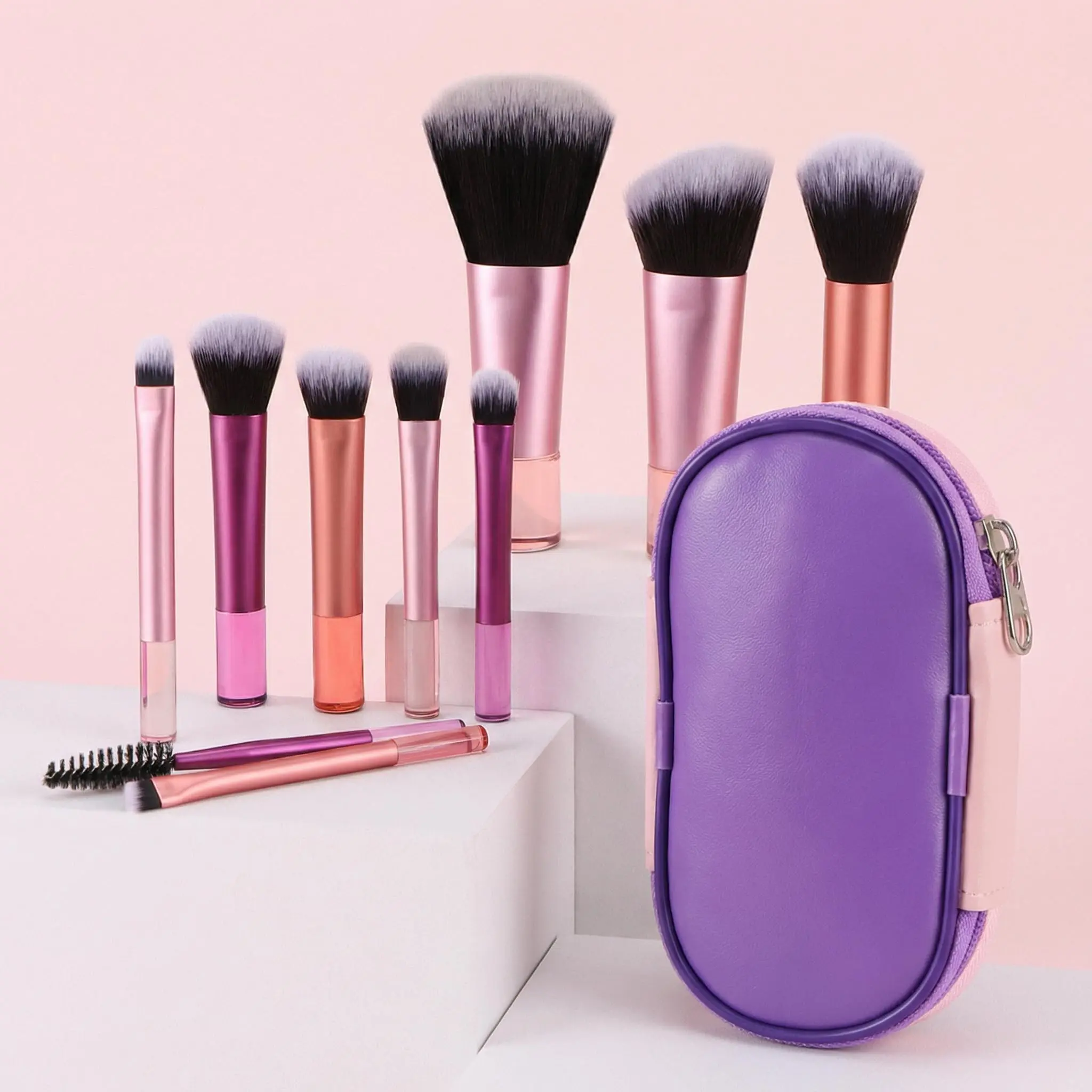 10 Pcs Mini Makeup Brush Set with Bag, Travel Size, Small Eyeshadow Eye Lipstick Foundation Shadow Contour Brush, Perfect for On-The-Go Use