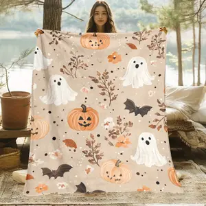 High-Definition Printed Blanket Featuring A Halloween Ghost Design. These Soft And Cozy Flannel Blankets Are Perfect For Travel, Camping, Or Use On A Sofa, In The Living Room, On A Couch, Chair, Or Bed. A Great Gift Option For Family Or Friends