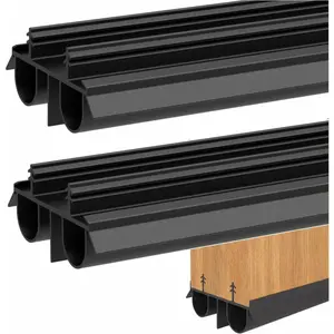 Exterior Door Sweep 2 Pack 36 Inch Kerf Weather Stripping with Dual Air Tube Seal & Vinyl Fins Under Door Bottom Seal Strip for Exterior Doors Quiet & Tight Fit