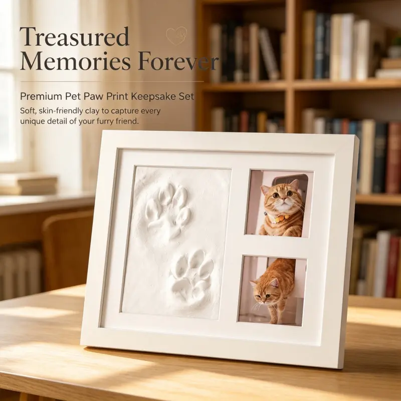 white multi opening pet footprint photo frame skin friendly clay kit capture dog cat paw detail fur baby memorial wall table decor
