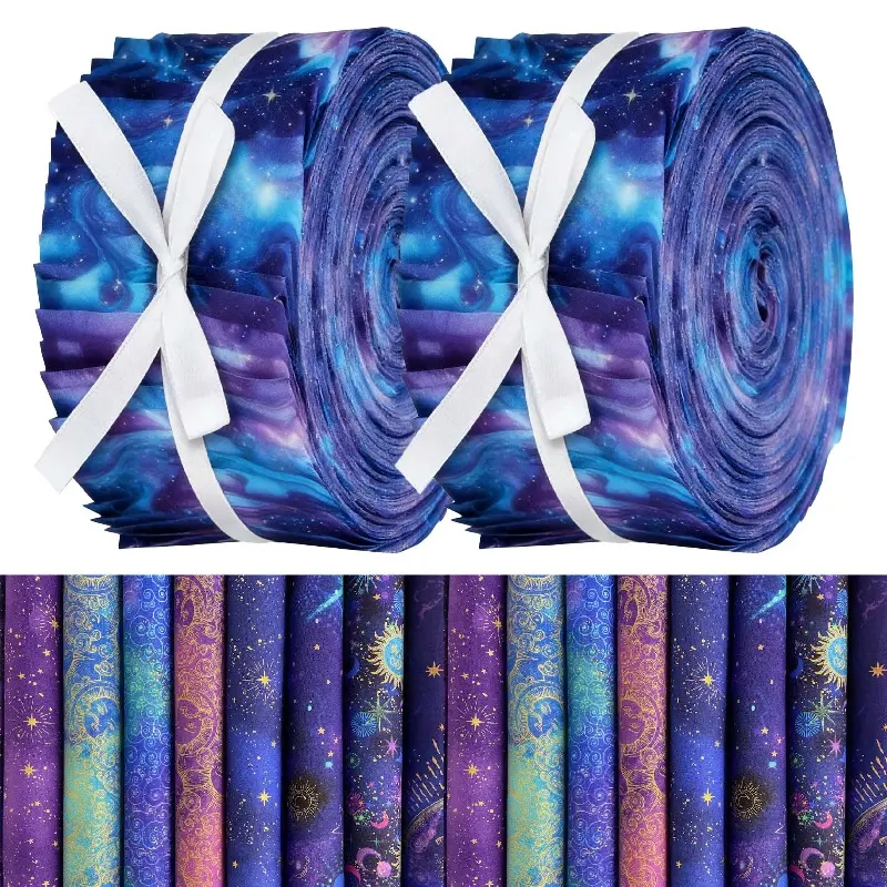 40Pcs Mystic Starry Sky Fabric Strips 2.48x19.7 Inch Precut Quilting Strips Galaxy Theme Cotton Fabric Rolls for Starry DIY Patchwork and Doll Clothes