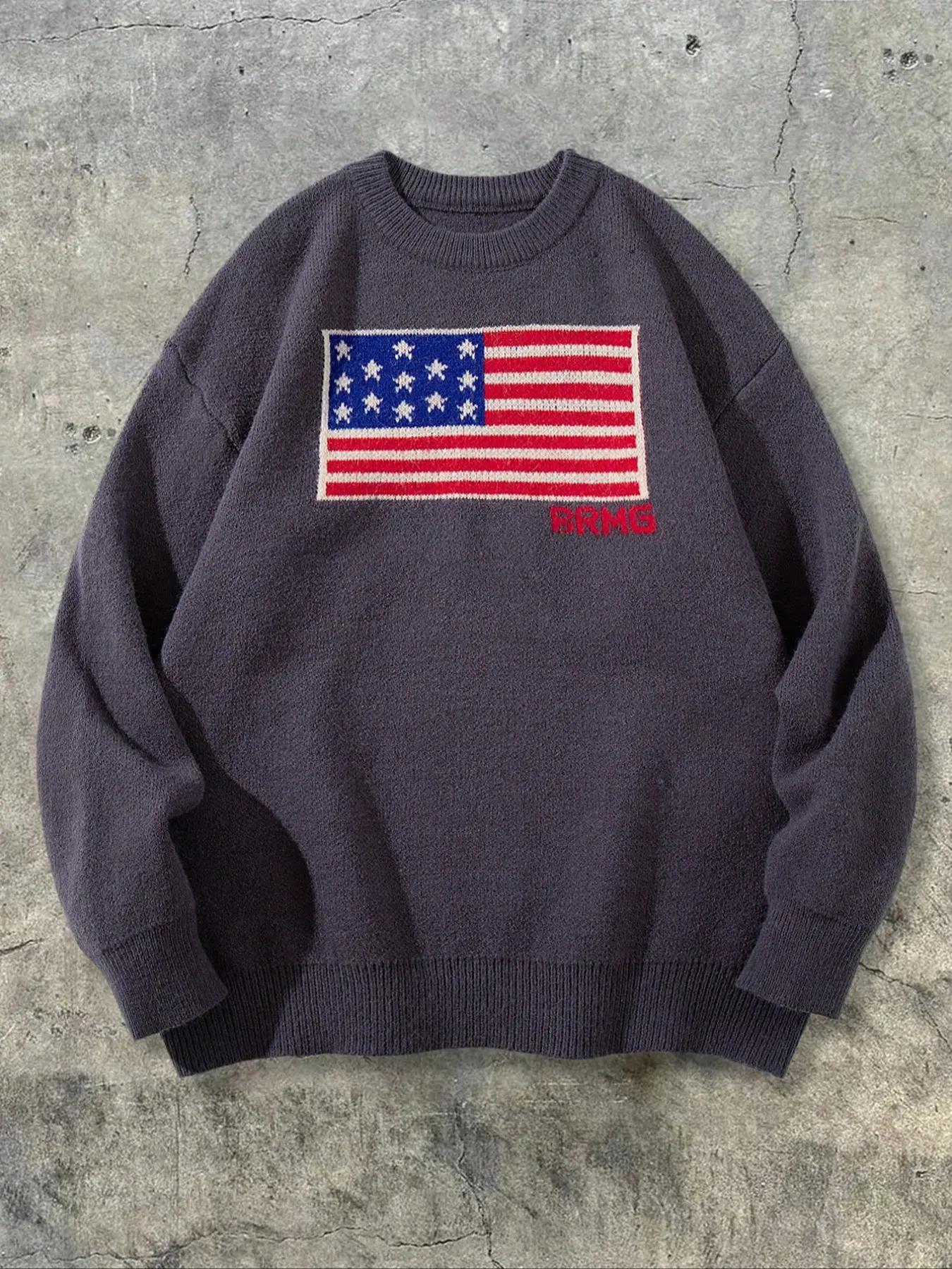 Men's Casual Loose Fit Long Sleeve Knitted Sweater, American Flag Pattern, Round Neck Knit Top, Spring Summer Fall Winter Fashion