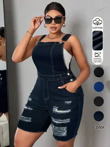Women's Denim Ripped Strap Pants, High Elasticity Slim Fit Overall, Adjustable Straps with Pockets, Summer Street Style Fashion