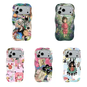 Spirited Away wavy edge phone case, featuring a collage print of No-Face and Soot sprites from Studio Ghibli, shockproof soft case, compatible with iPhone 11–17 Pro Max/Plus series and Samsung Galaxy S23–S25 series, a popular aesthetic gift for Spirited A