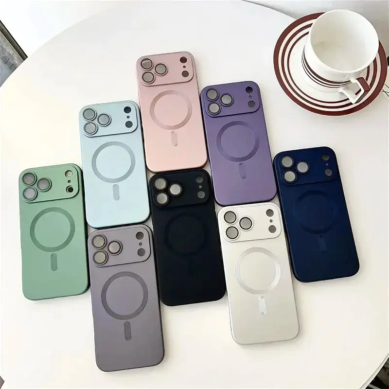 Magnetic Magsafe Case for iPhone 17 Pro Max with Lens Glass Protector, Metallic Anti-Fingerprint Paint, Compatible with iPhone 13-17 Cellphone Smartphone Handheld Devices Accessories, Shockproof Frame, Elegant Durable Design