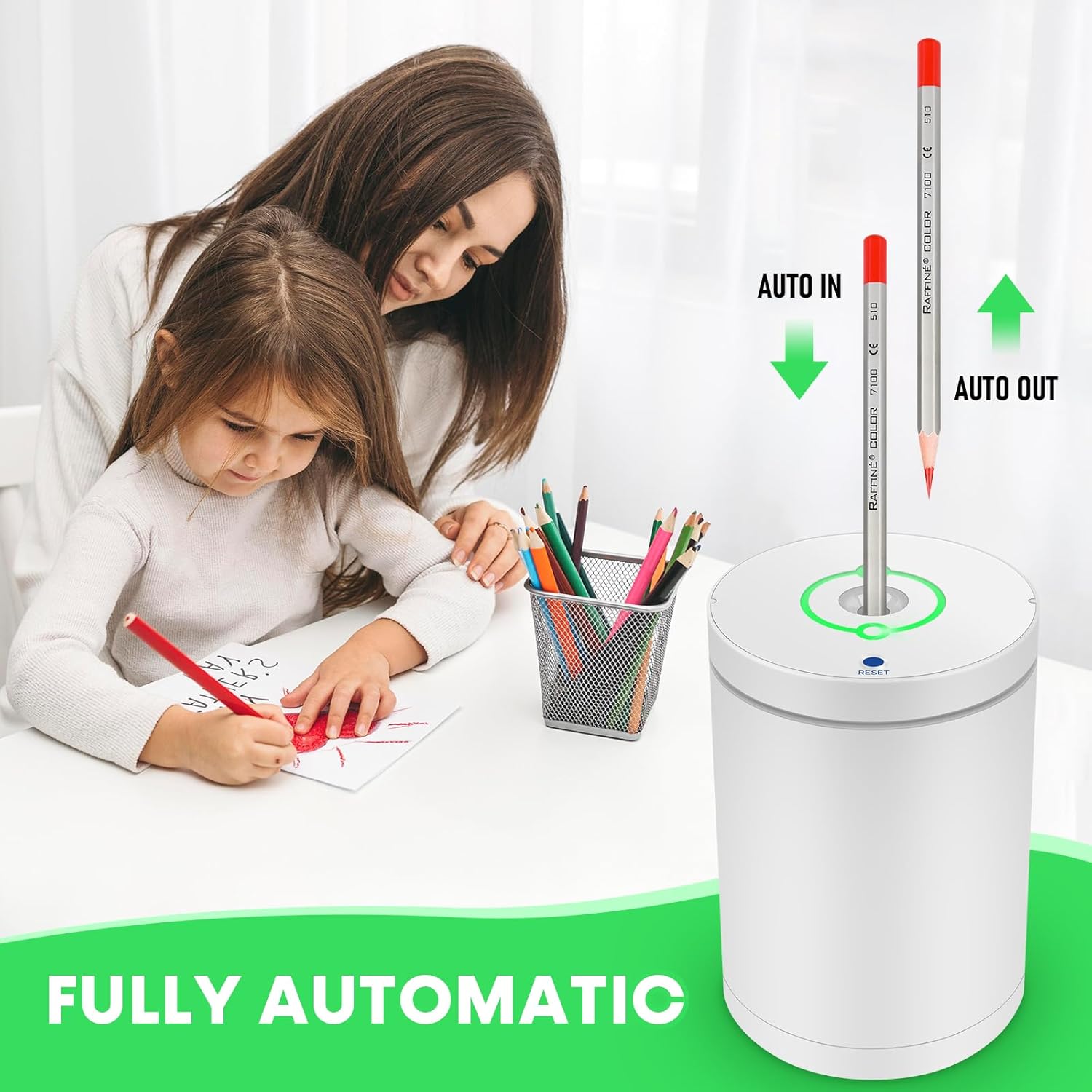 Fully Automatic Electric Pencil Sharpener,Rechargeable  Pencil Sharpener.Suitable for No. 2/Colored Pencils (6-8 mm),Applicable to School/Classroom/Office/(White)