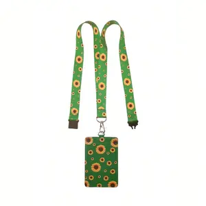 Sunflower Print Lanyard with Detachable Strap, Polyester Fiber, Ideal for ID Cards, Student Ids, Daily Use, Gift Option, Id Lanyard Badge Holder
