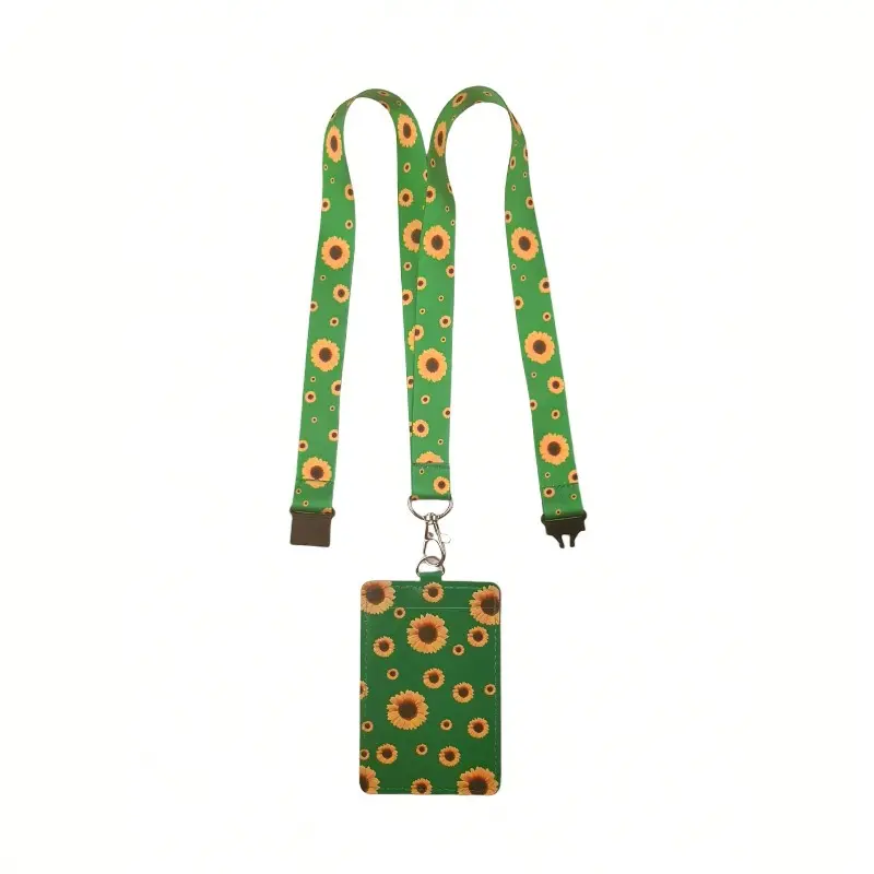 Sunflower Print Lanyard with Detachable Strap, Polyester Fiber, Ideal for ID Cards, Student Ids, Daily Use, Gift Option, Name Tag Lanyards, Id Lanyard Badge Holder