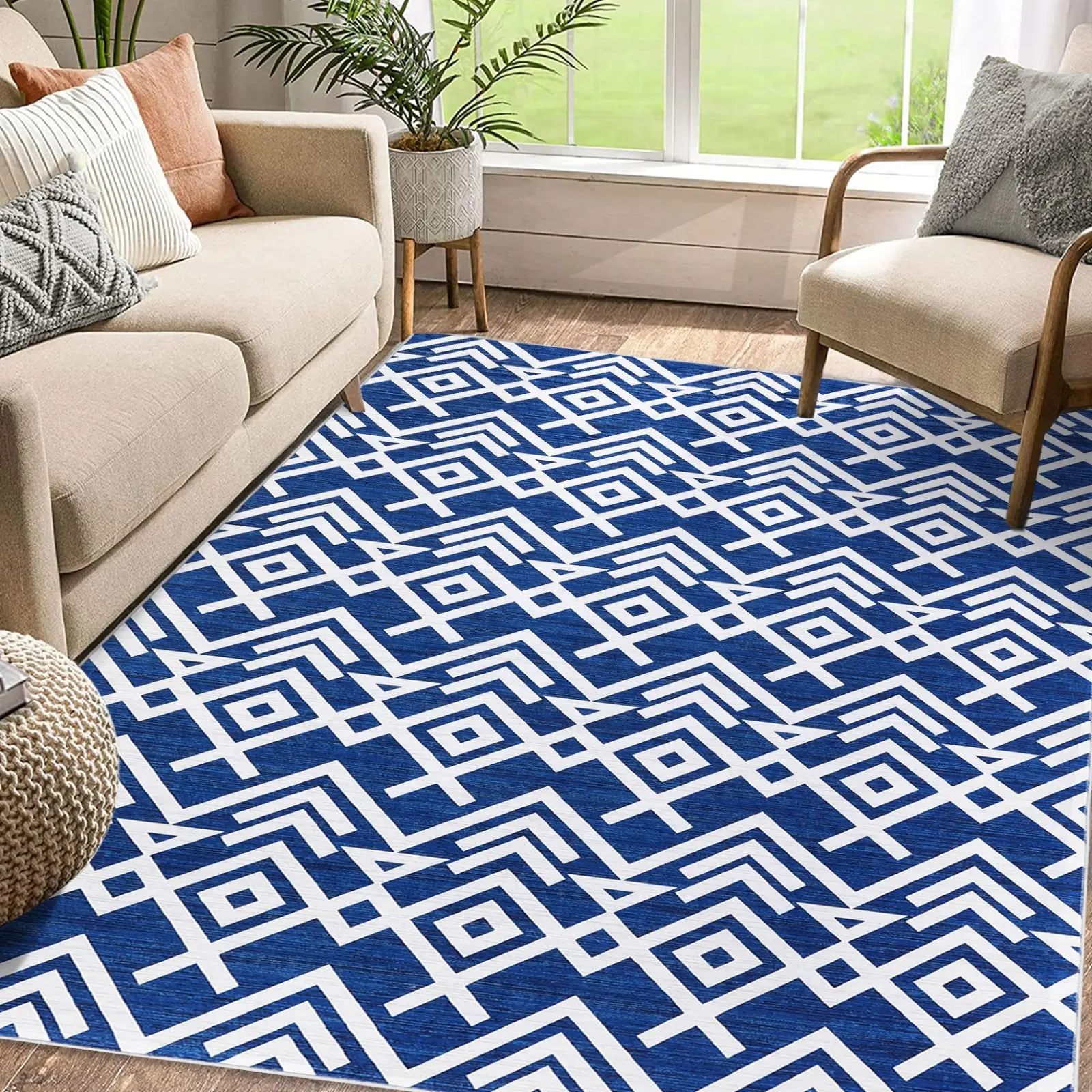 Garvee Area Rugs for Living Room, Soft Moroccan Geometric Rugs, Ultra-Thin Low Pile Large Carpet, Stain-Resistant Non-Slip Indoor Floor Mat for Bedroom and Dining Room