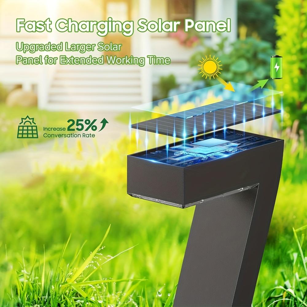 4-pack solar lights for outdoor walkways, upgraded bright LED outdoor solar lights, suitable for outdoor use, IP65 waterproof solar garden lights, suitable for courtyards, driveways, walkways, landscaping, and courtyard decoration.