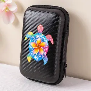 A beautiful colorful turtle pattern storage box, essential for office travel! EVA material earphone/data cable/charger storage box, compact design with mesh pockets, easy to organize charging cables