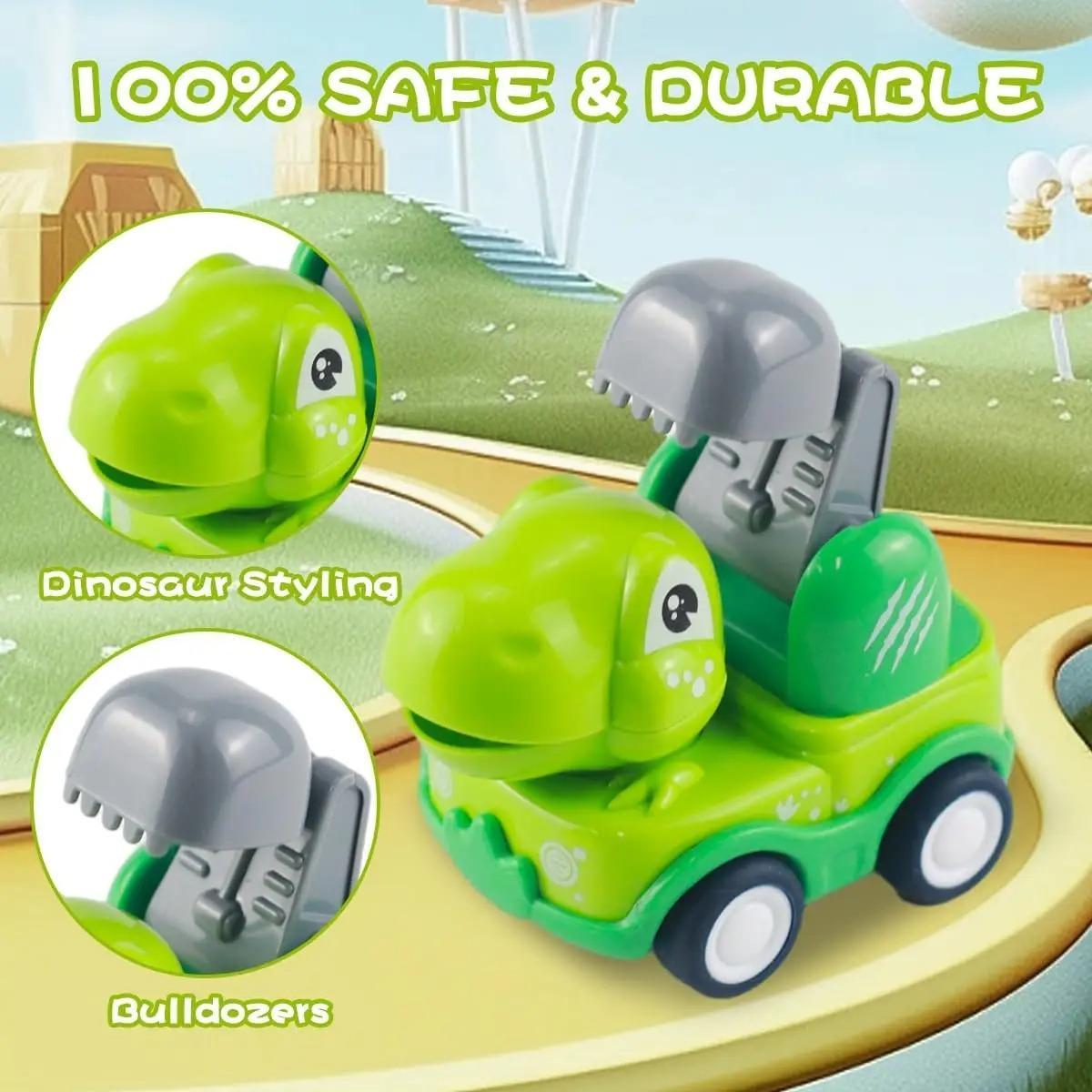 Dinosaur Design Inertia Car Toy, 6 Counts/set Friction Power Engineering Vehicle Toy with 2 in 1 Game Mat Storage Bag, Birthday Gift for Children