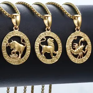 Bestselling 14K Gold Plated Twelve Constellations Coin Pendant Necklace Popular European American Round Disc Fashion Jewelry For Women girl black friday