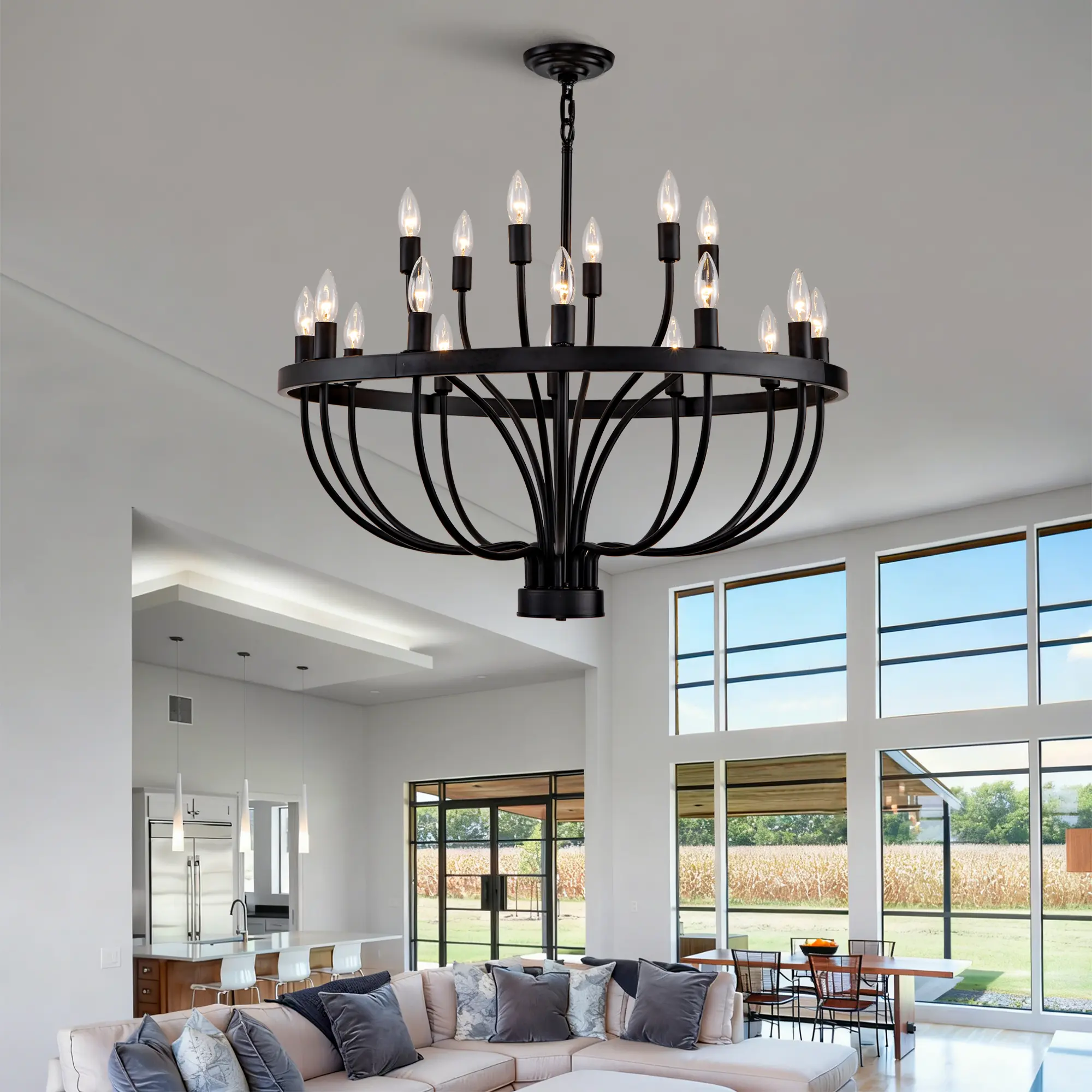 Nokaa Industrial Black Chandelier Rustic Vintage 18-Light Candle Style Large Retro Metal Pendant Light Fixture for Dining Room Kitchen Island Living Room Foyer E12 Base, Multiple Options