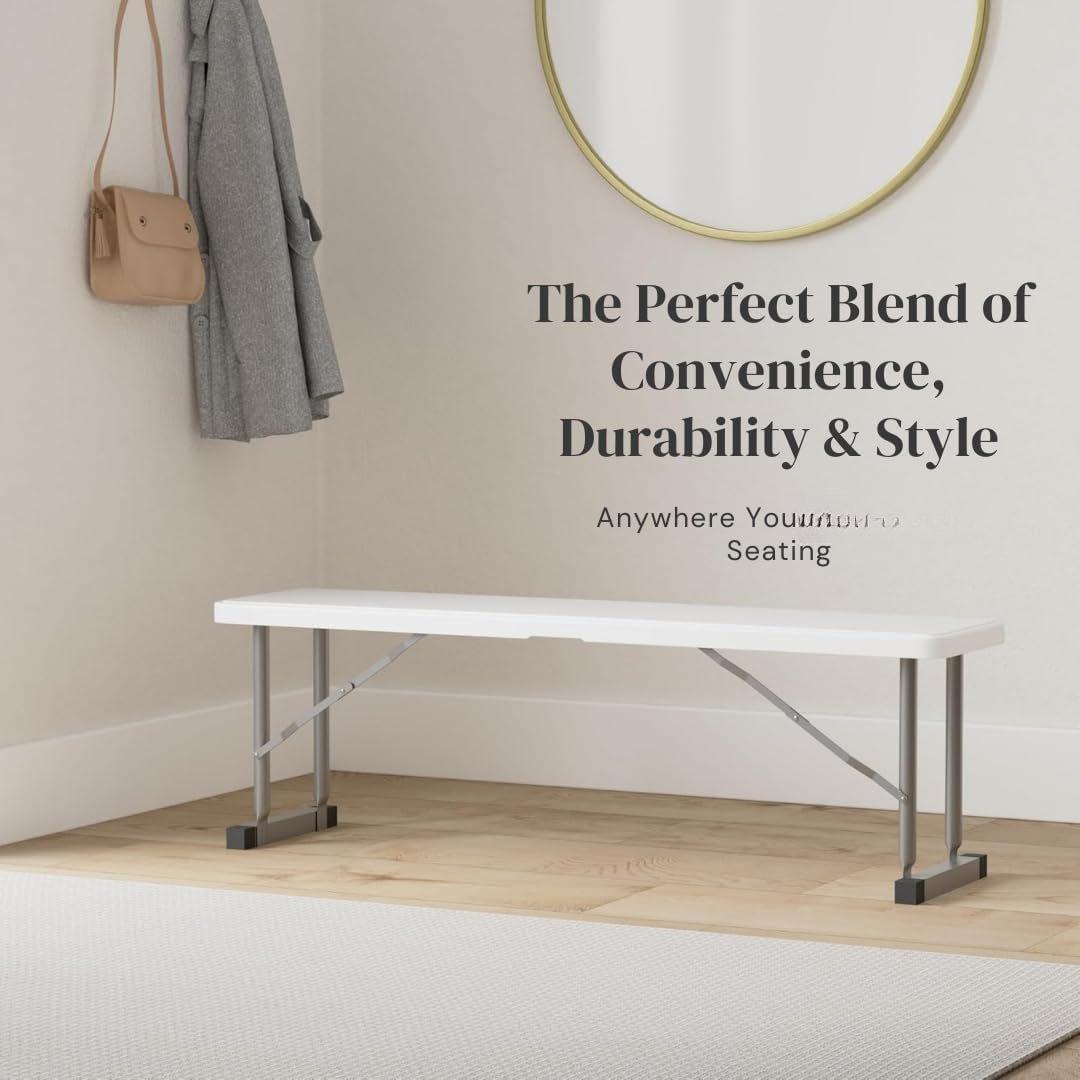2.75ft Plastic Folding Bench Lightweight and Portable White with